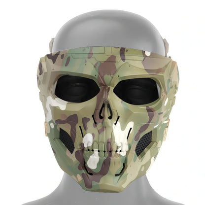 Black skull horror helmet mask 19x18cm with transparent PC goggles and adjustable bands for airsoft protection