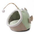 Grey deerskin velvet lantern fish-shaped semi-closed cat bed for indoor use.