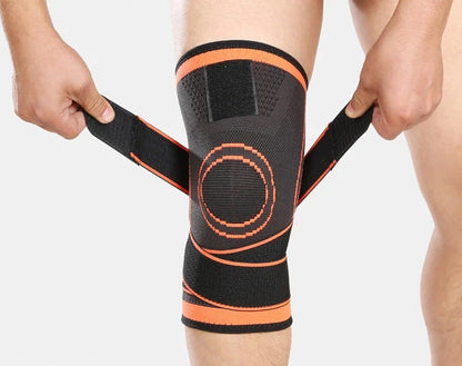 3D Sports Knee Pad in black, red, orange, and green with double beams for meniscus protection