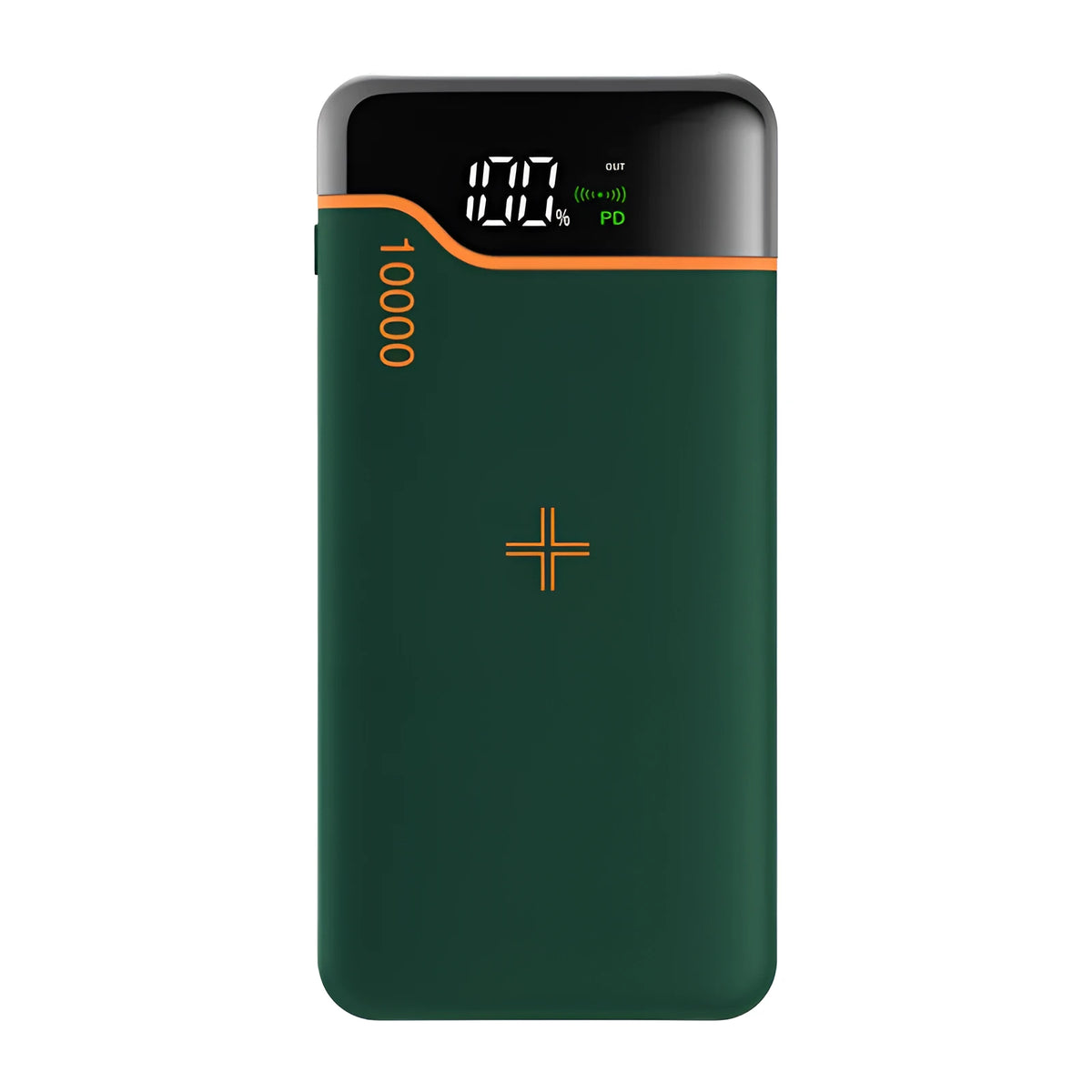 Portable power bank 20000mAh with 22.5W fast charging and 15W wireless charging in retro green colour