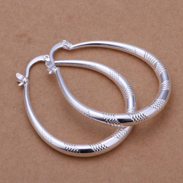 Silver-plated copper hoop earrings with 925 silver treatment, 3.9cm by 3.2cm