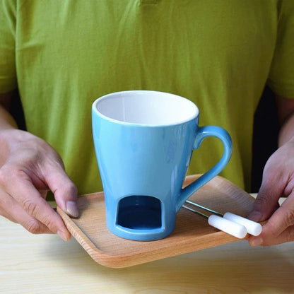 Versatile ceramic mug with dual-purpose design for hot drinks and cooking