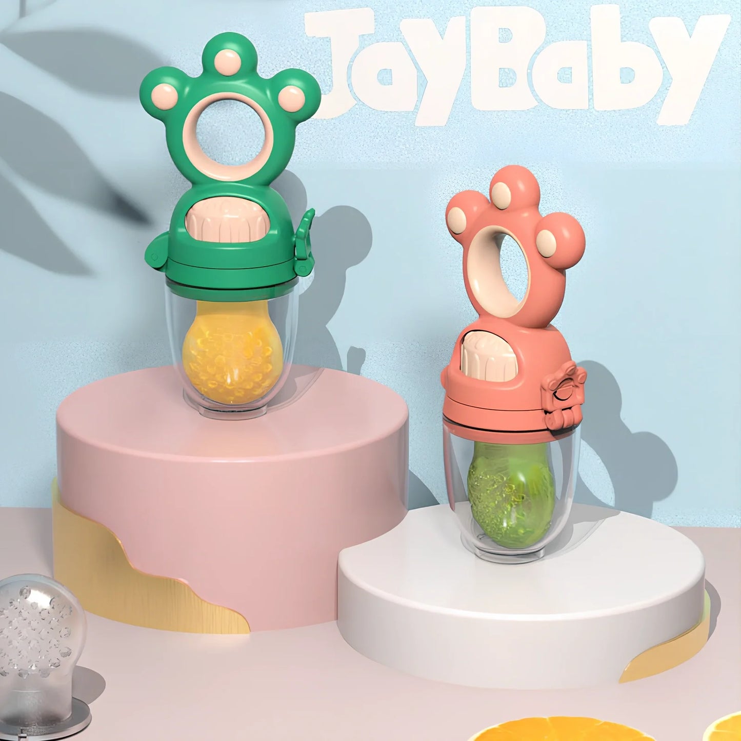 Baby fruit pacifier feeder with silicone mesh for safe feeding, BPA-free and sterilizable