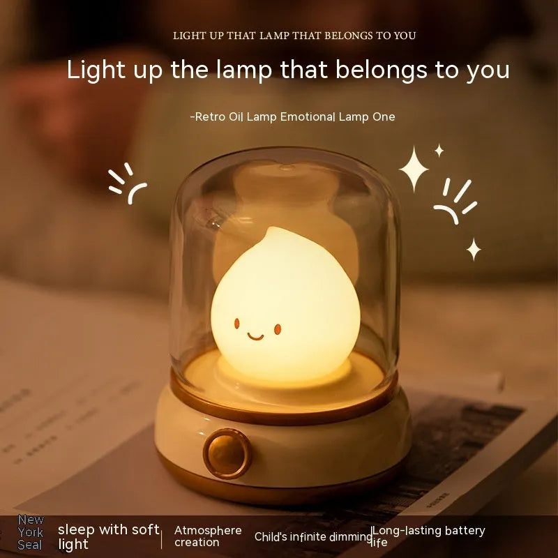 Retro oil lamp design LED night light with USB charging port and dimmer knob