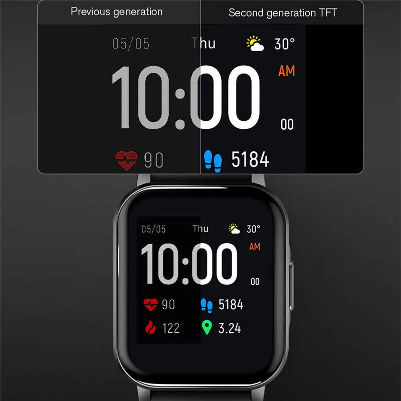 Black waterproof smart bracelet with 1.4-inch screen and silicone strap on a wrist