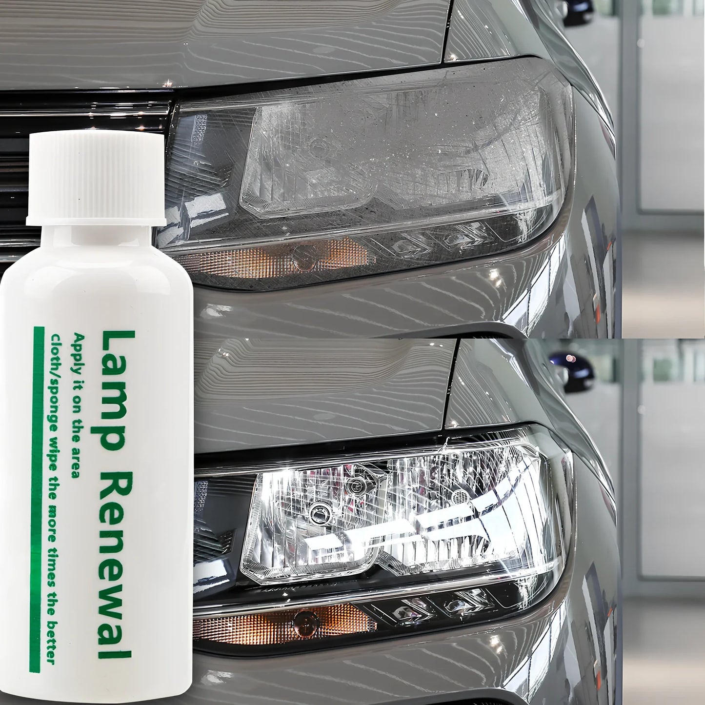 20ml automobile headlight repair liquid bottle for oxidation and yellowing restoration, with sanding steps for clear lenses