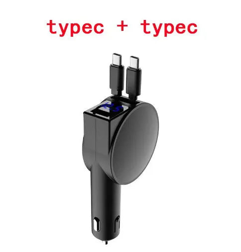 Two Wire Retractable 60 Fast Charging Car Charger in red colour with ABS material