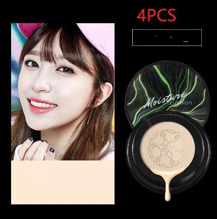Air cushion BB cream foundation concealer in compact case with mushroom sponge, Ivory 01 and Natural 02 shades