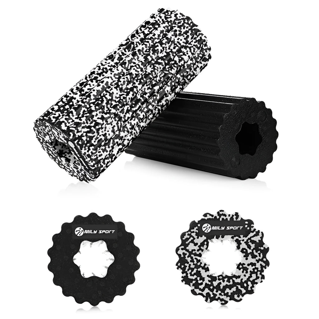 MILY SPORT 32x14 cm high density EPP foam roller in black with quincuncial surface on floor