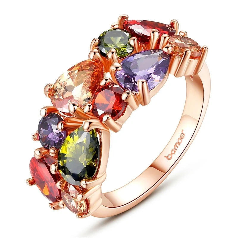 Coloured zircon ring with 18k gold electroplating and AAA zircon stones