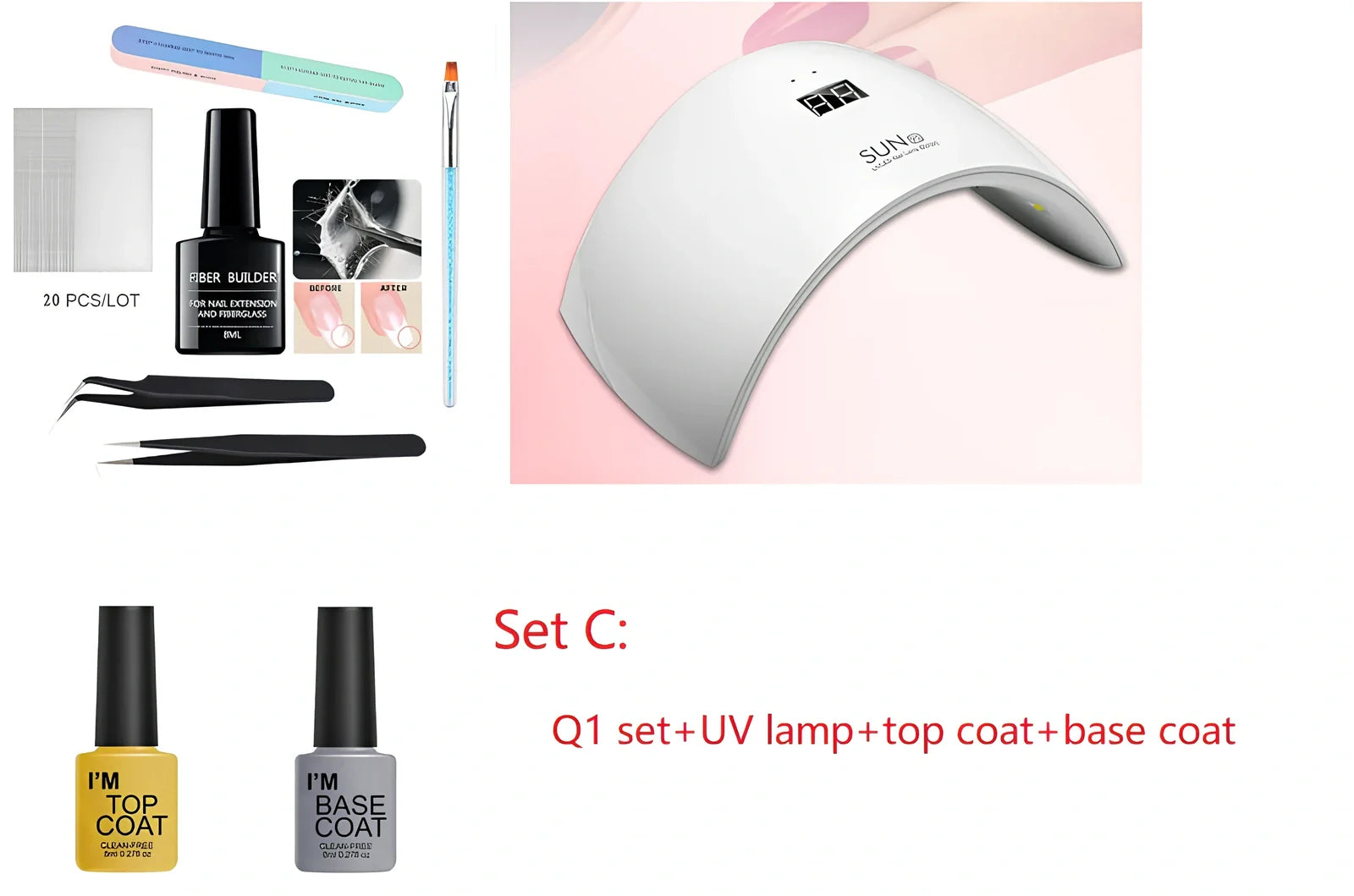 20 units silk fiberglass nail extension pieces 8cm x 4cm with 8ml glue and scrub file for UV DIY manicures