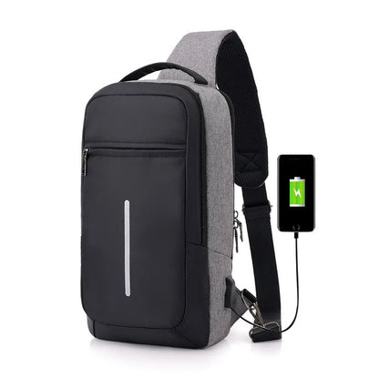 Anti-theft USB charging chest bag in various colours with secure zipper and computer pocket