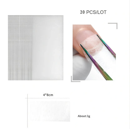 20 units silk fiberglass nail extension pieces 8cm x 4cm with 8ml glue and scrub file for UV DIY manicures
