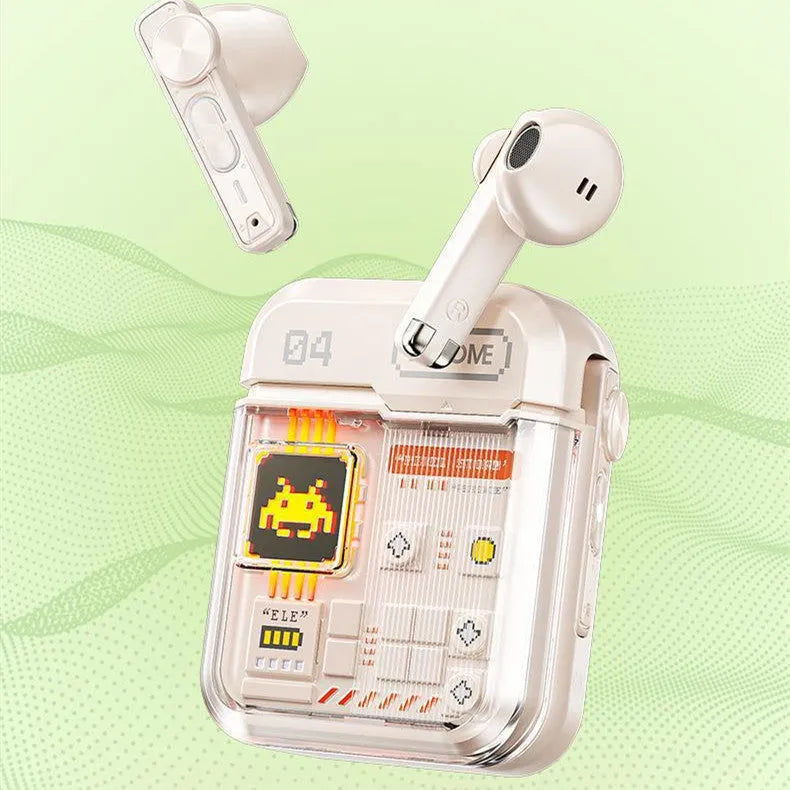 Retro video game Bluetooth headset in black with breathing light, portable plastic design