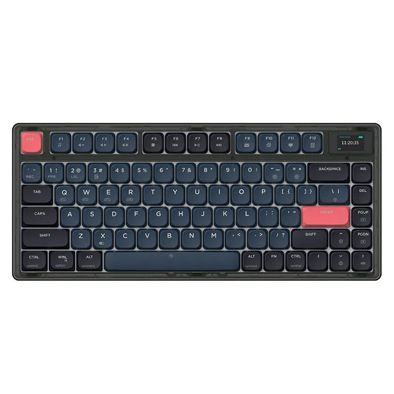 Ajazz AK832PRO green or tea coloured compact mechanical keyboard with RGB backlighting on a desk.