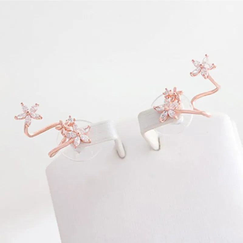 Silver flower earring for short hair in rose gold colour option