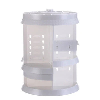 Diamond wave 360 Rotating Makeup Organizer with customizable shelves on a vanity