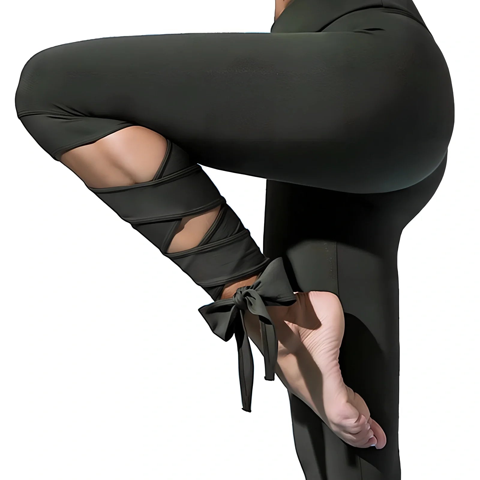 Women's black 92% polyester yoga leggings in size M, bandage style for fitness and dance, Asian S-XL sizing