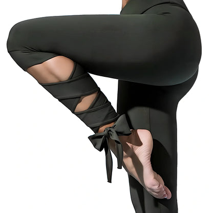 Women's black 92% polyester yoga leggings in size M, bandage style for fitness and dance, Asian S-XL sizing