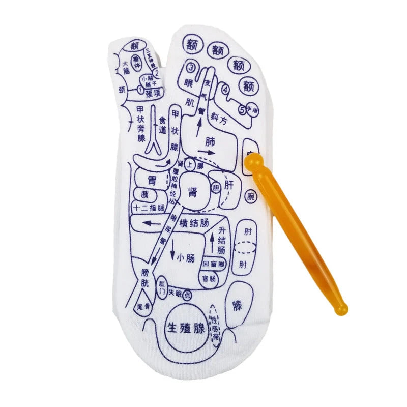 Acupressure foot massager socks with reflexology charts for enhanced therapy