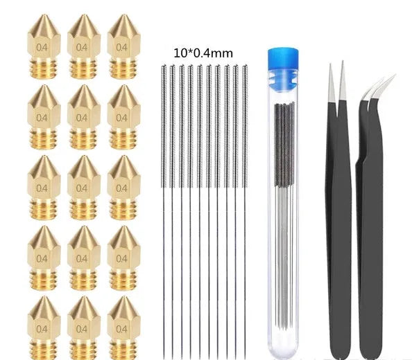 Brass MK8 3D printer nozzle and stainless steel cleaning pin kit for Ender 3
