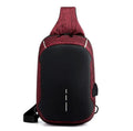 Dark blue waterproof oxford cloth chest bag with a single strap and front zipper.