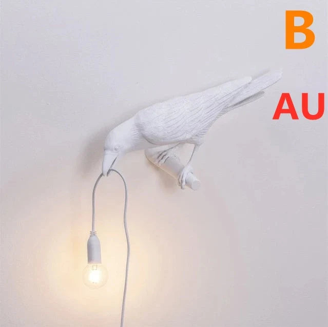 Auspicious Bird Resin Wall Lamp in white or black, featuring a unique bird design and G45 holder
