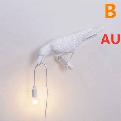 Auspicious Bird Resin Wall Lamp in white or black, featuring a unique bird design and G45 holder