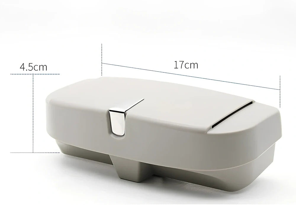 Beige car visor glasses clip, 170mm silver coated steel with electrostatic film, secures sunglasses on sun visor