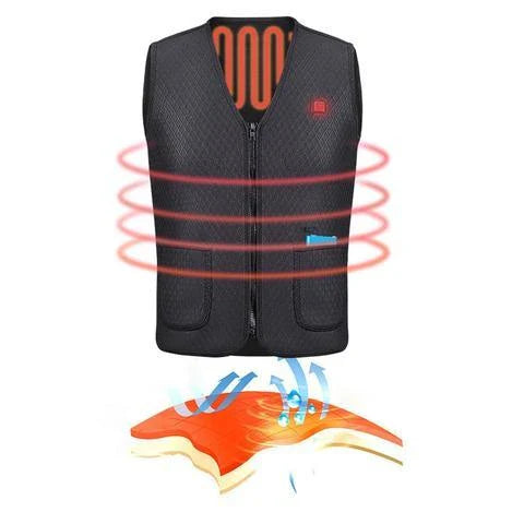 Versatile heated vest for outdoor activities like hiking, fishing, and skiing with adjustable temperature settings and durable construction