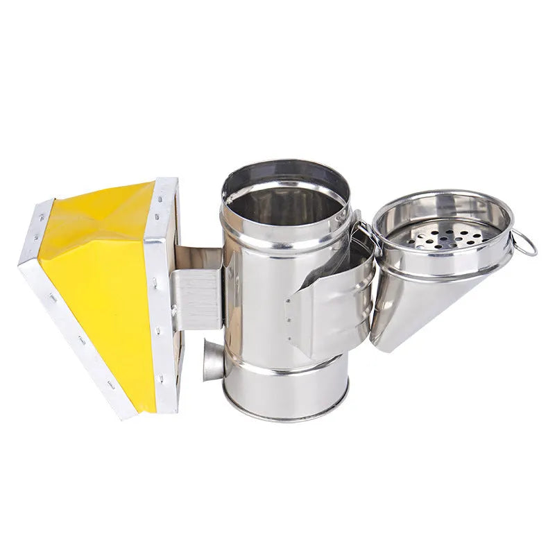 Stainless steel beekeeping smoker with leather bellow and nozzle, portable smoke sprayer for apiary use