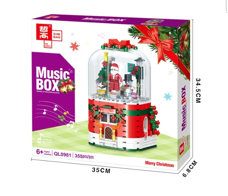 LED Light Christmas Building Blocks Santa Claus Spin Music Box with 400-800 pieces