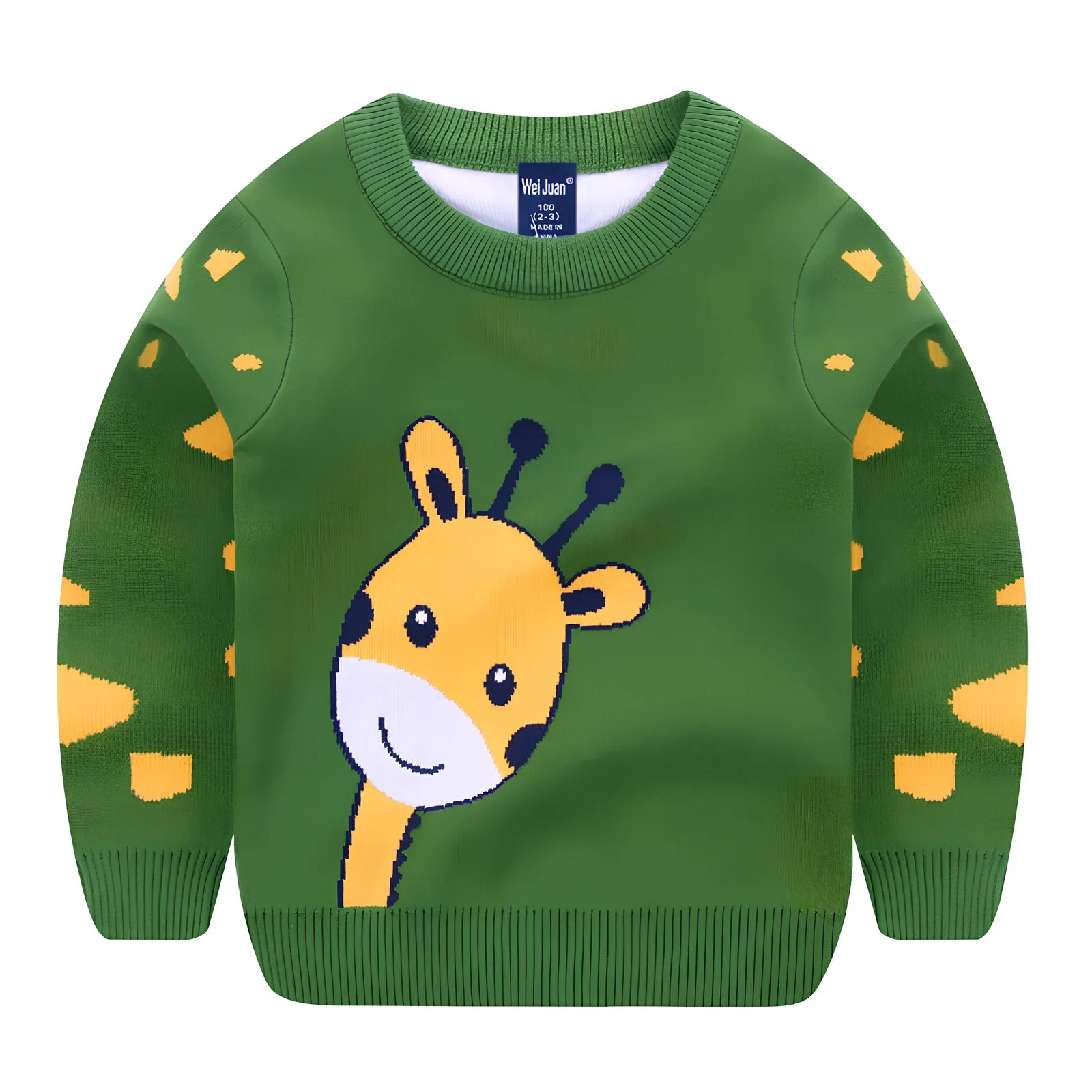 Children's Korean style cartoon pullover sweater in bear green, size 120cm, long sleeves, enzyme washed soft fabric for ages 3-8