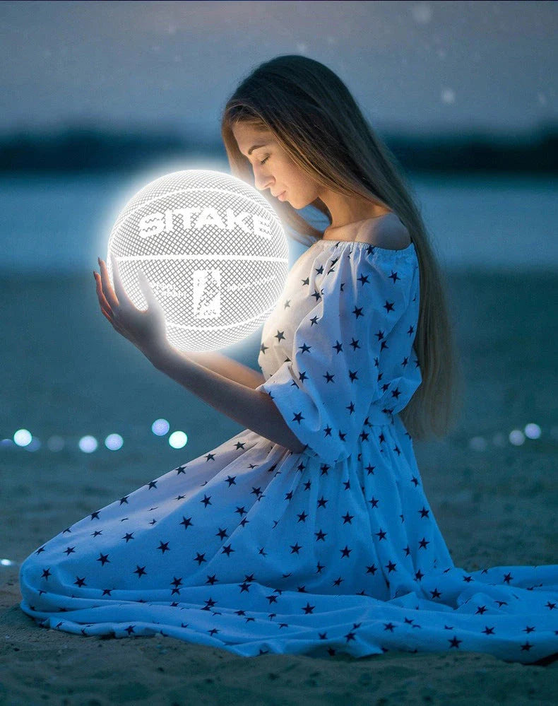 Glowing luminous fluorescent basketball with unique reflective effects for night games