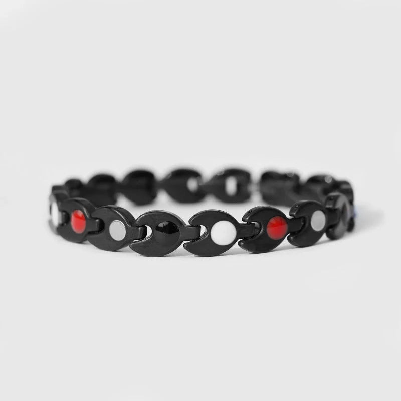 Women's blue titanium steel energy health bracelet, 9mm width, 7.8 inches length