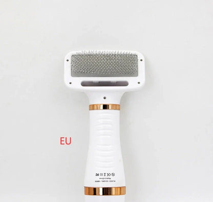 2-in-1 pet drying brush and hair dryer comb with adjustable heads for efficient grooming