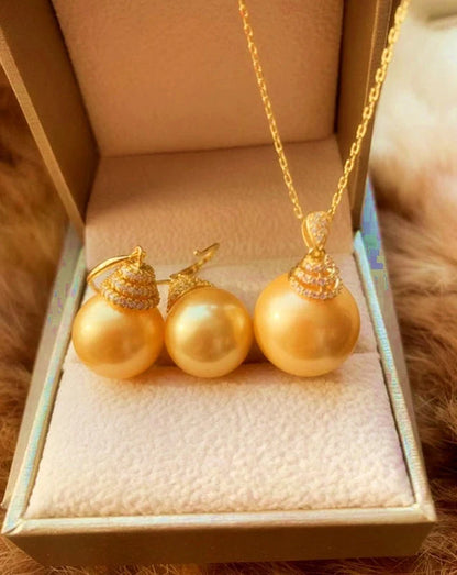 Sterling silver pendant ear hook set with 16mm sea water gold pearl