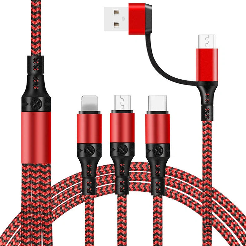 Braided 5-in-1 fast charging data cable with Type C connector measuring 1.2 metres long