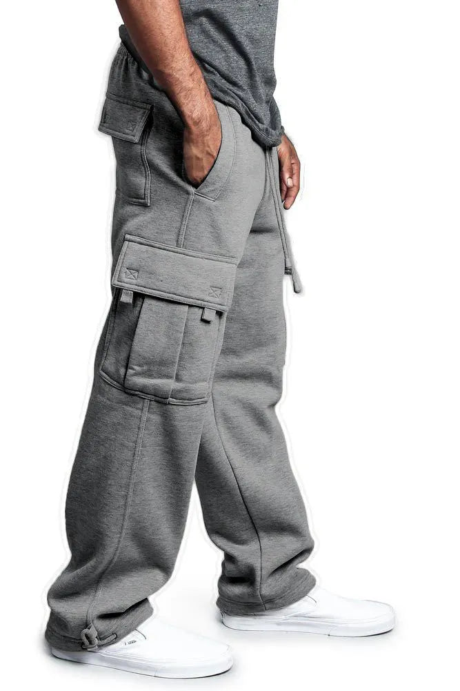 Casual Multi-pocket Loose Straight-leg Overalls for Men and Women, Polyester Broadcloth Midweight Fabric, Available in White, Black, Dark Gray, Light Gray, Army Green, Red, Sizes M to 4XL, Drawstring Closure, Spring Autumn Wear