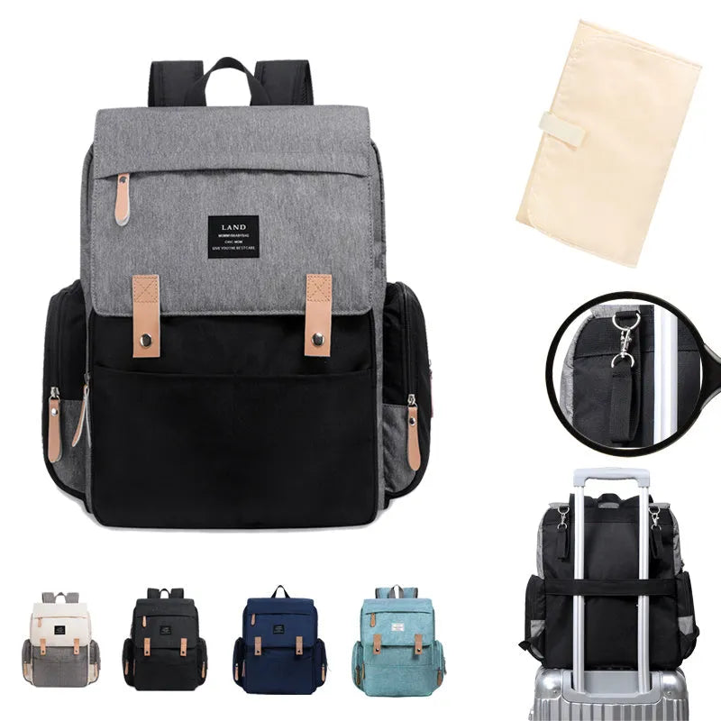 Landuo large capacity oxford cloth mum's backpack changing bag in grey colour with changing mat