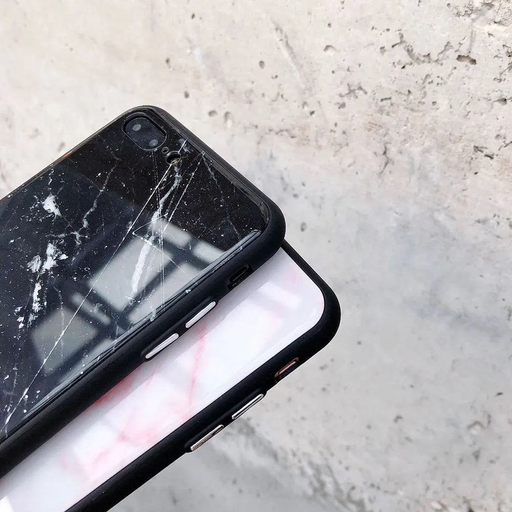 Marble glass phone case for iPhone with HD glossy mirror finish and soft TPU edge, beige colour