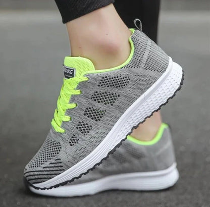 Women's sports sneakers with mesh upper and low wedge heel in various colors