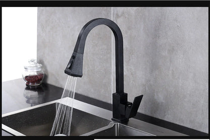 Stretchable sink faucet with double outlet mode in black and oatmeal options