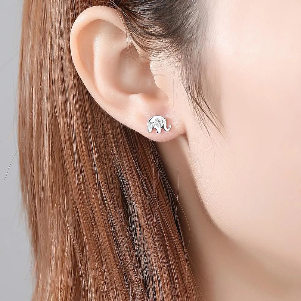 Geometric Korean silver earrings with gemstone settings measuring 0.6cm by 0.9cm