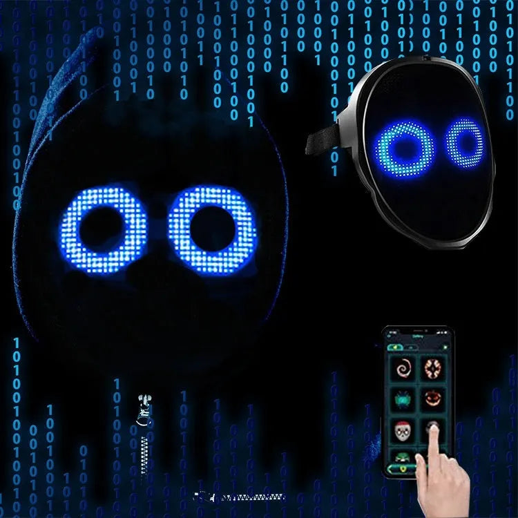 LED luminous face changing mask with colourful display and pre-cut eyeholes