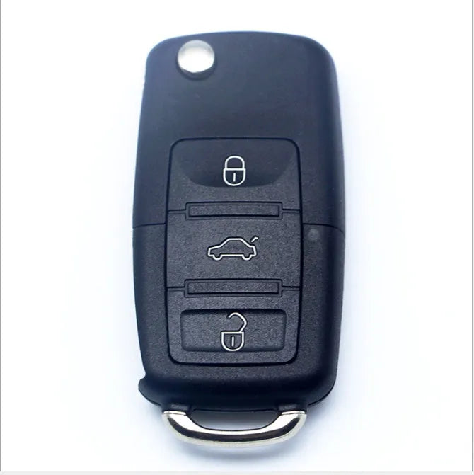 Black 3-button car key shell with secret compartment, made of nylon glass fibre PVC, showing button and rotary base