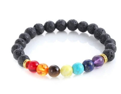 Handcrafted lava bead bracelet with seven chakra healing stones for balance and wellness