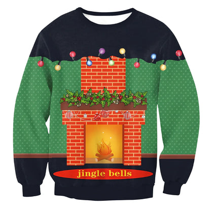 Cartoon Vacation Santa Elf pullover in cotton, full sleeves 60-70cm, O-neck for women and men, casual winter top sizes S-XL