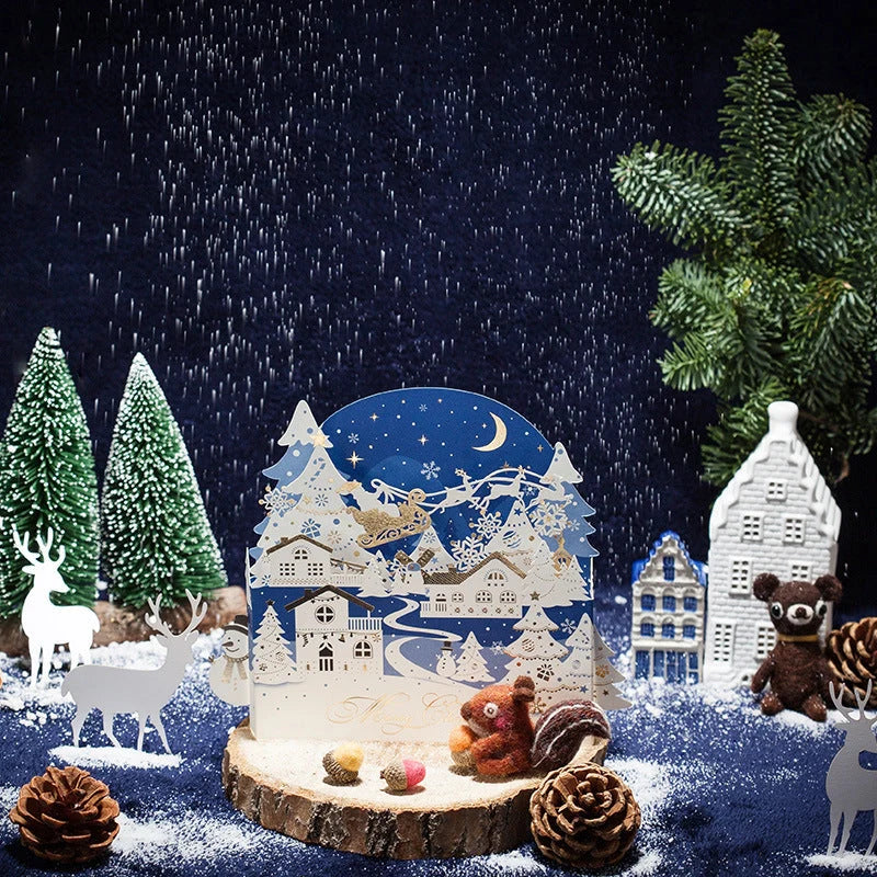 Three-dimensional greeting card with vibrant colours and bronzing details