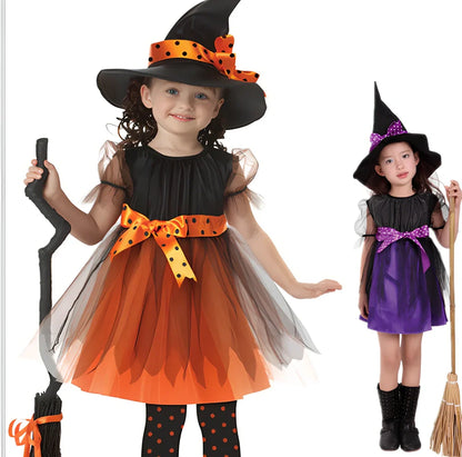 Child witches role play costume in purple linen, 90% composition, sizes 50-160cm with bat accessory option